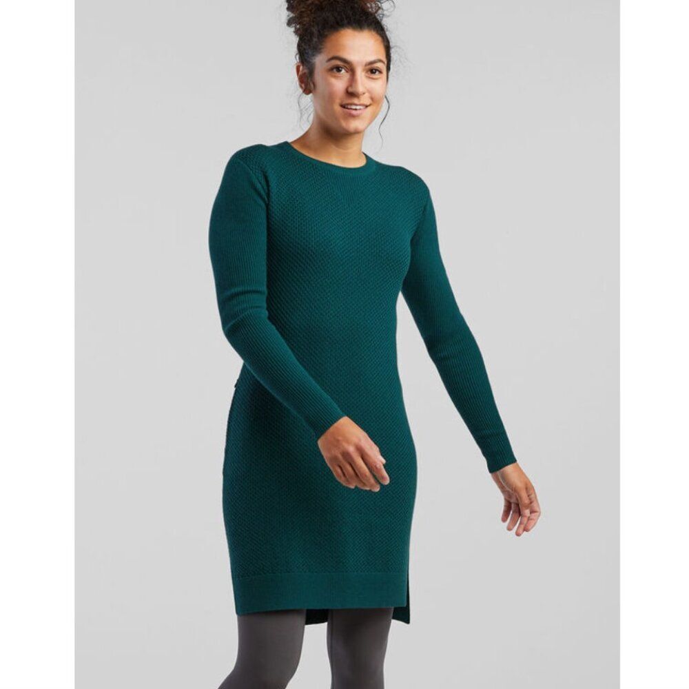 Title Nine Size S Small Woolicious Waffle Sweater Dress Dark Teal Blue